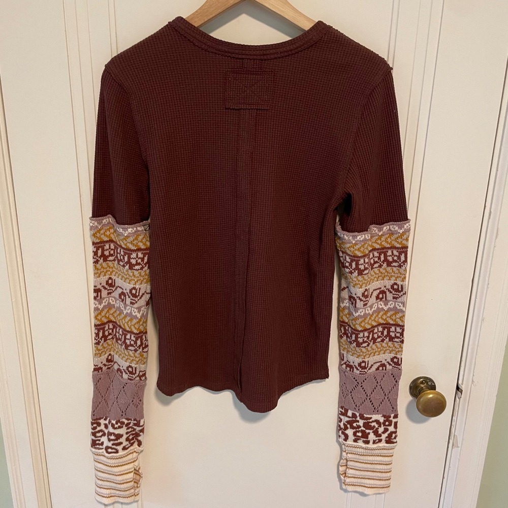 Free People We The Free All In Cuff Knit Waffle Thermal Top Medium - Picture 6 of 7